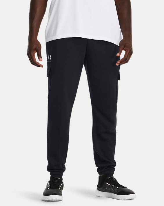 Men's UA Essential Fleece Cargo Pants in Black image number 0